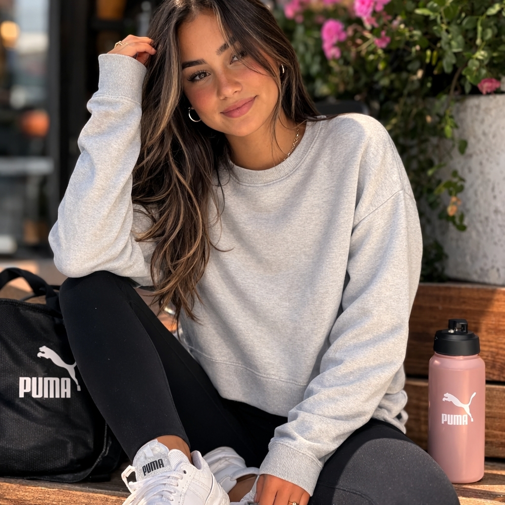 Puma Gray Cotton Blend Crewneck Sweatshirt | Casual Athleisure Pullover Top